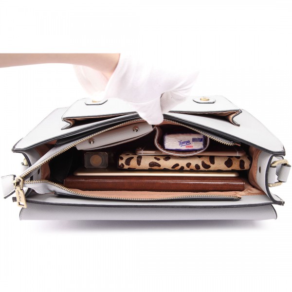 LT1665 - Miss Lulu Plain Leather Look School Work Satchel Grey LT1665 - Miss Lulu Plain Leather Look School Work Satchel Grey